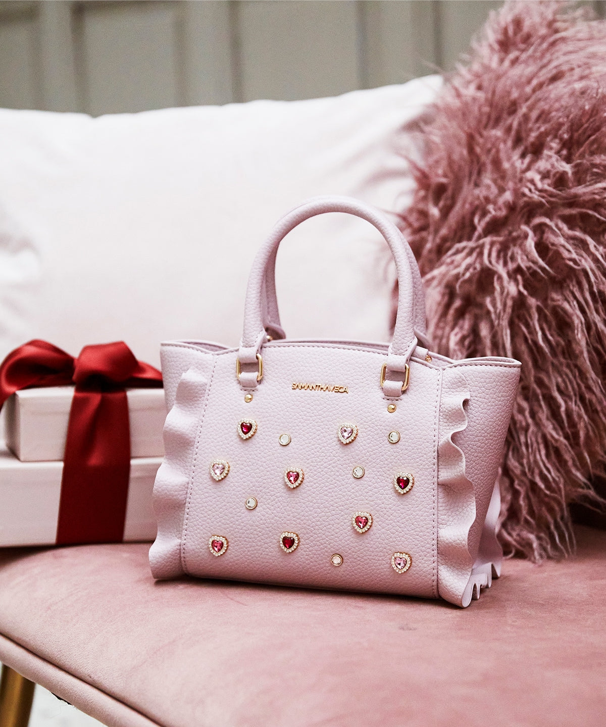 SAMANTHAVEGA Bijou Flutter Mini Bag | 2-Way Crossbody & Handbag with Jewel Heart Details