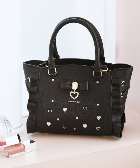 SAMANTHAVEGA Side Lace-Up Ribbon Bijou Mini Flutter Bag | 2-Way Elegant Shoulder & Handbag