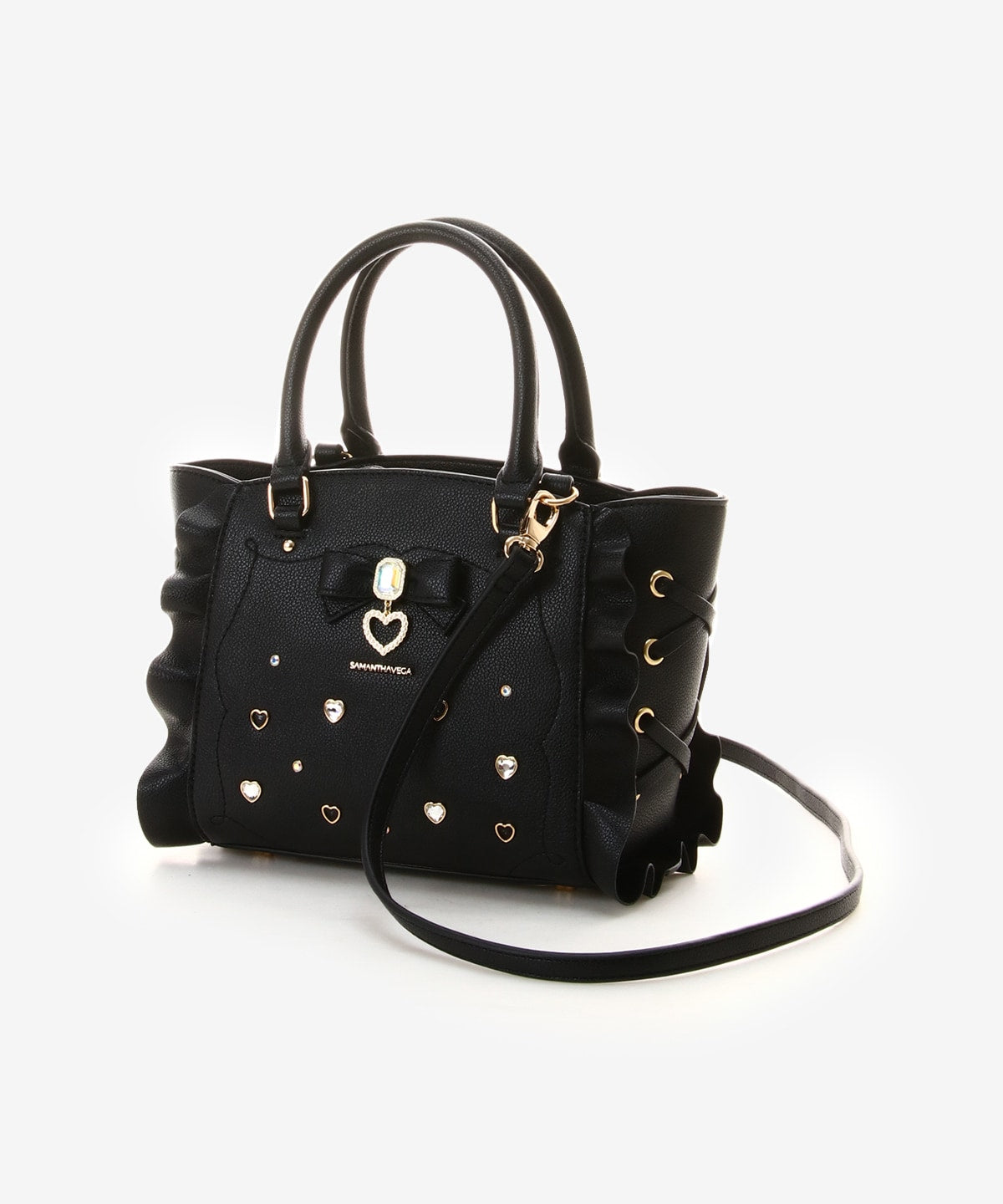 SAMANTHAVEGA Side Lace-Up Ribbon Bijou Mini Flutter Bag | 2-Way Elegant Shoulder & Handbag