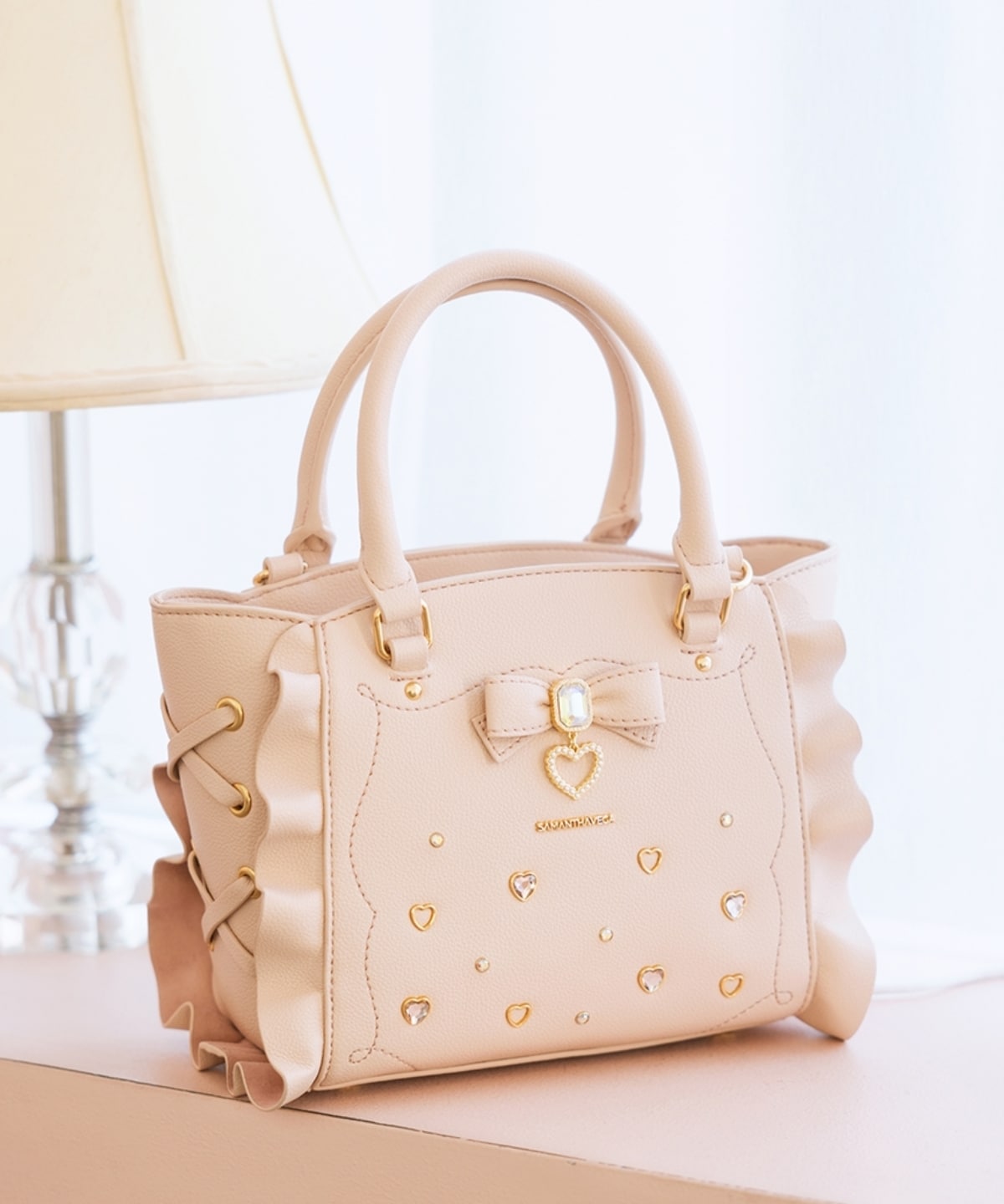 SAMANTHAVEGA Side Lace-Up Ribbon Bijou Mini Flutter Bag | 2-Way Elegant Shoulder & Handbag