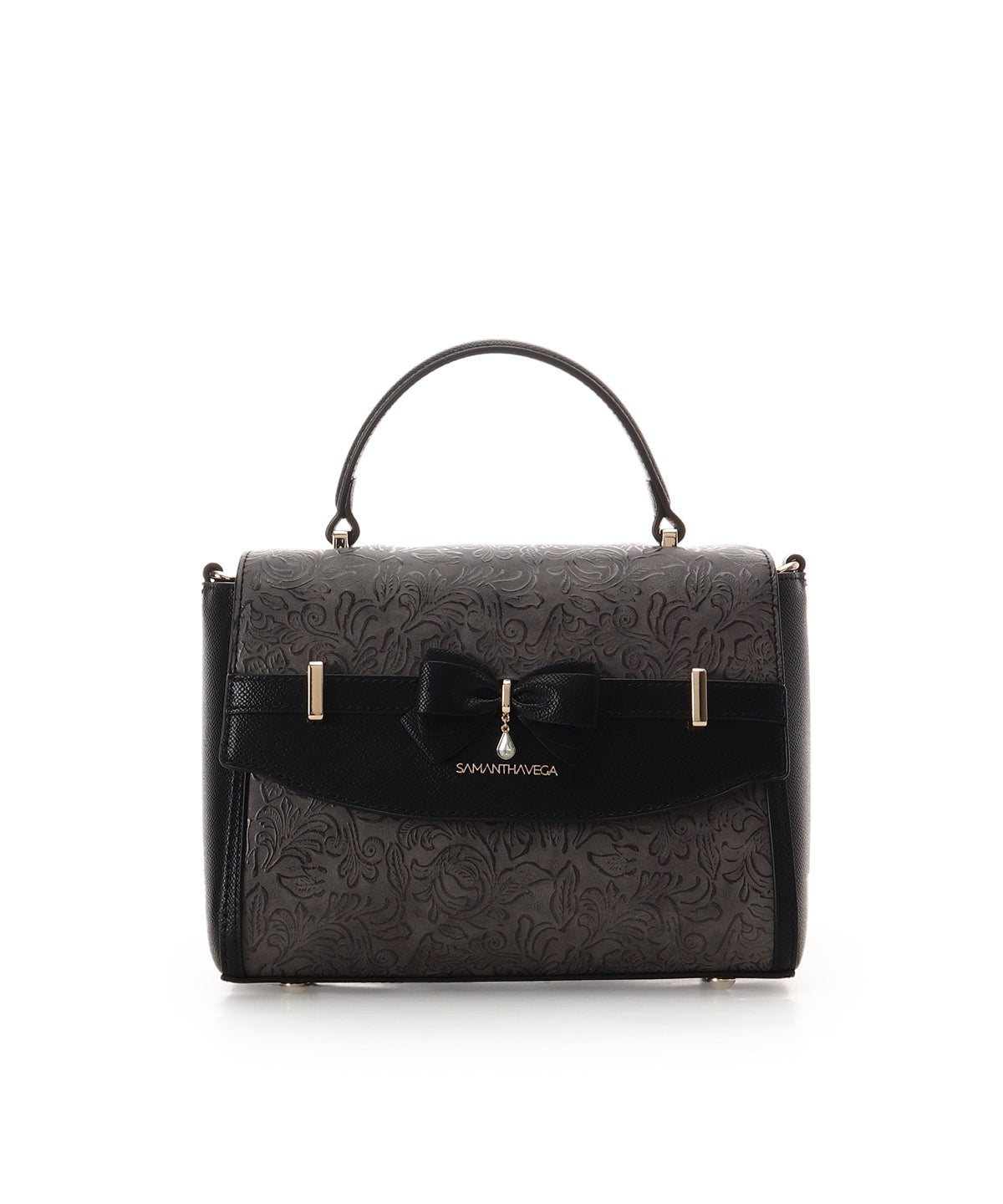 SAMANTHAVEGA Floral Accent Ribbon Shoulder Bag Elegant Embossed Flower Design & 2-Way Style