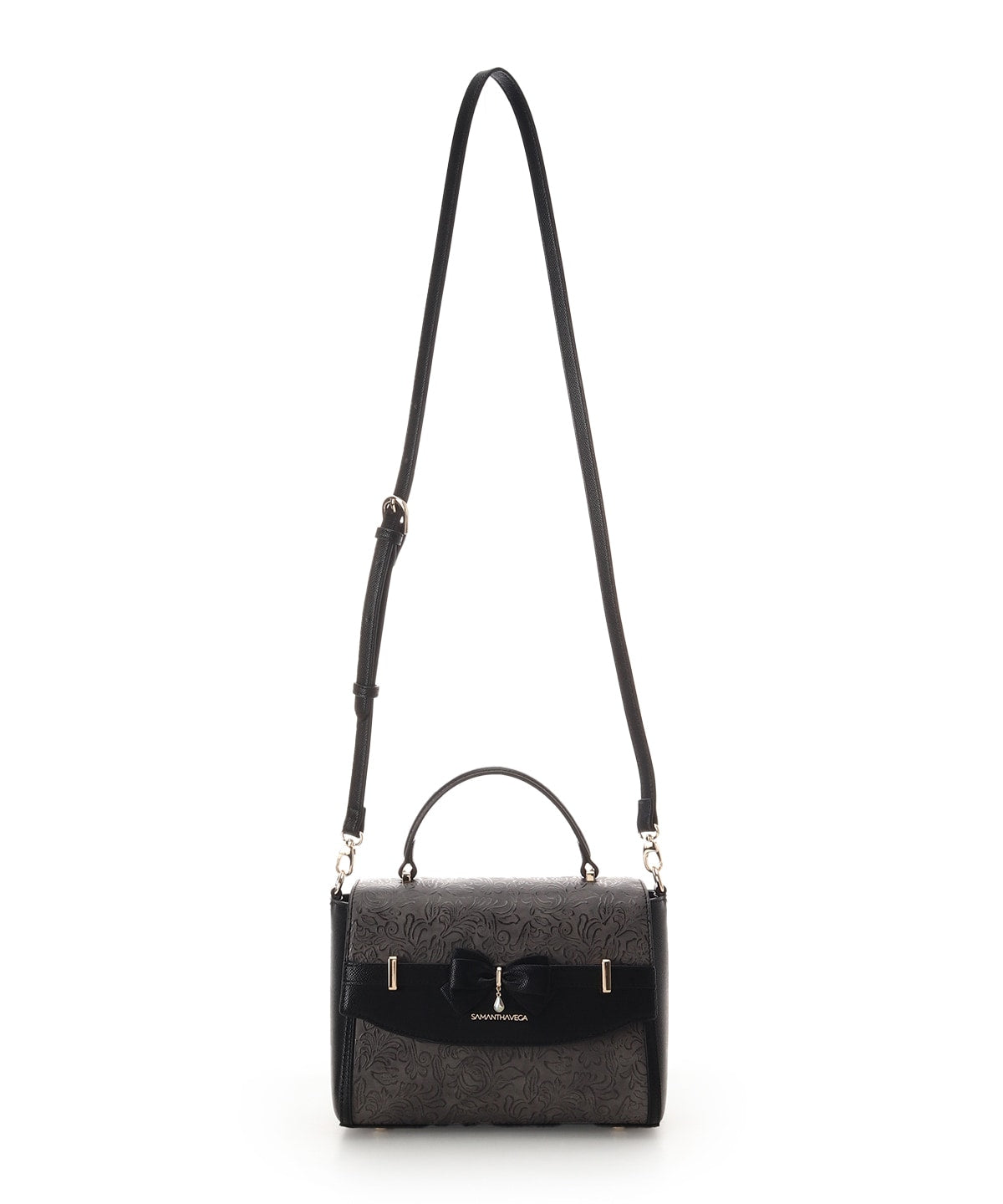 SAMANTHAVEGA Floral Accent Ribbon Shoulder Bag Elegant Embossed Flower Design & 2-Way Style