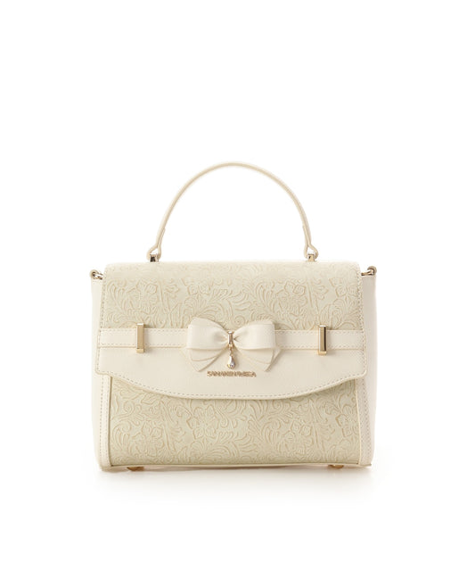 SAMANTHAVEGA Floral Accent Ribbon Shoulder Bag Elegant Embossed Flower Design & 2-Way Style