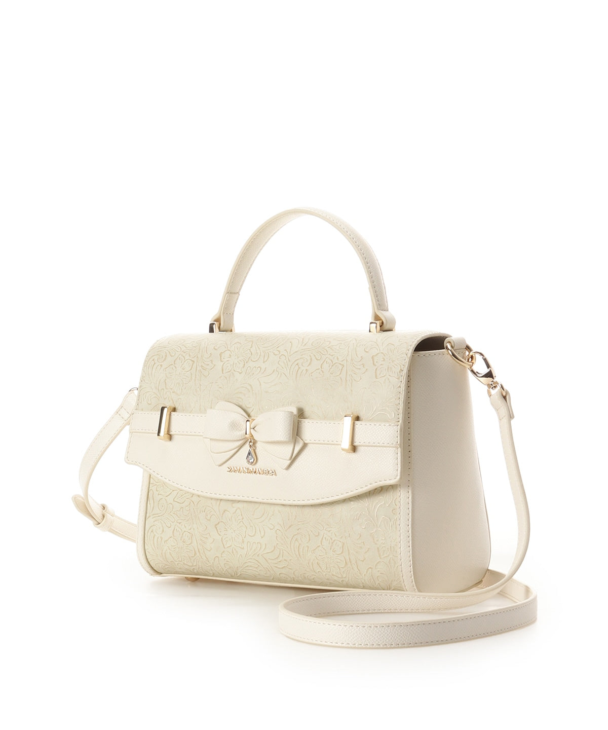 SAMANTHAVEGA Floral Accent Ribbon Shoulder Bag Elegant Embossed Flower Design & 2-Way Style