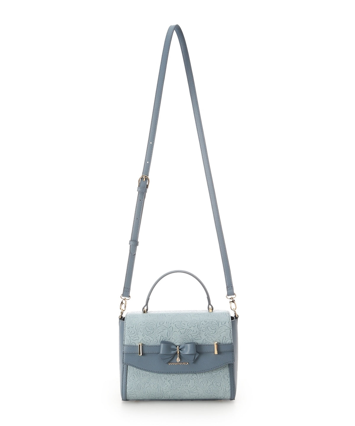 SAMANTHAVEGA Floral Accent Ribbon Shoulder Bag Elegant Embossed Flower Design & 2-Way Style