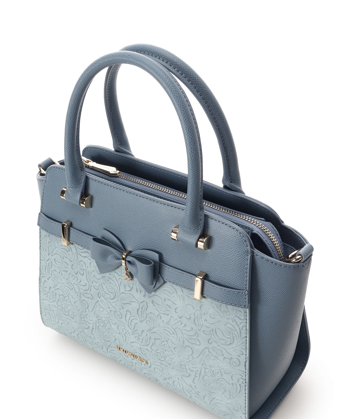 SAMANTHAVEGA Floral Accent Ribbon Handbag | 2-Way Shoulder & Tote with Elegant Cutwork Design
