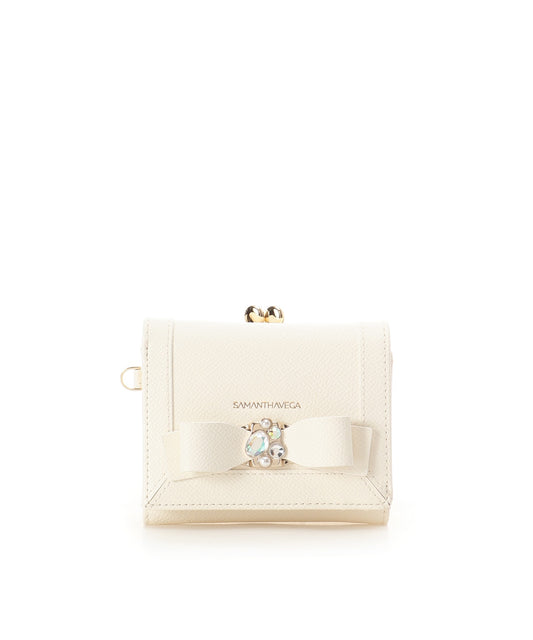 SAMANTHAVEGA Jewel Ribbon Folding Wallet | Compact & Elegant Mini Wallet with Bijou Accent