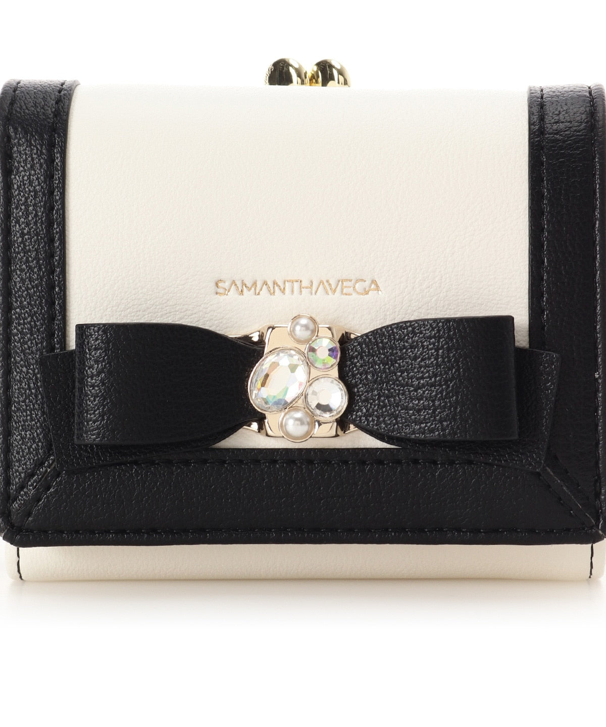 SAMANTHAVEGA Jewel Ribbon Folding Wallet | Compact & Elegant Mini Wallet with Bijou Accent