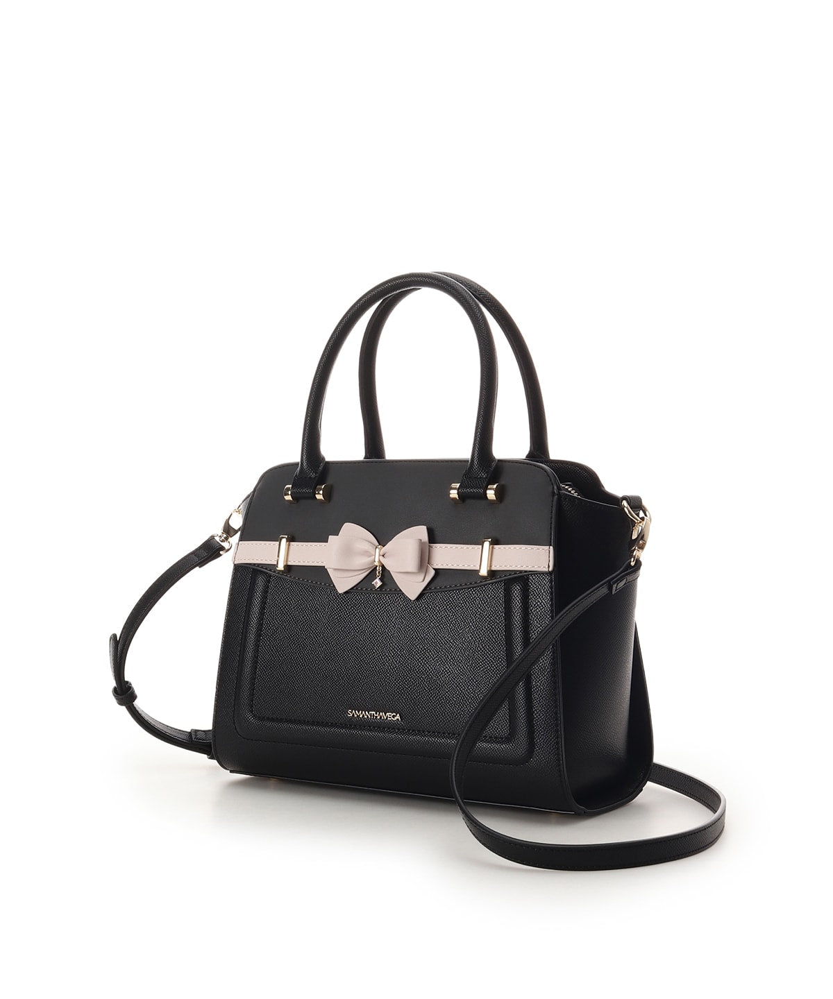 SAMANTHAVEGA Bi-Color Accent Ribbon Handbag Elegant 2-Way Tote with Detachable Strap