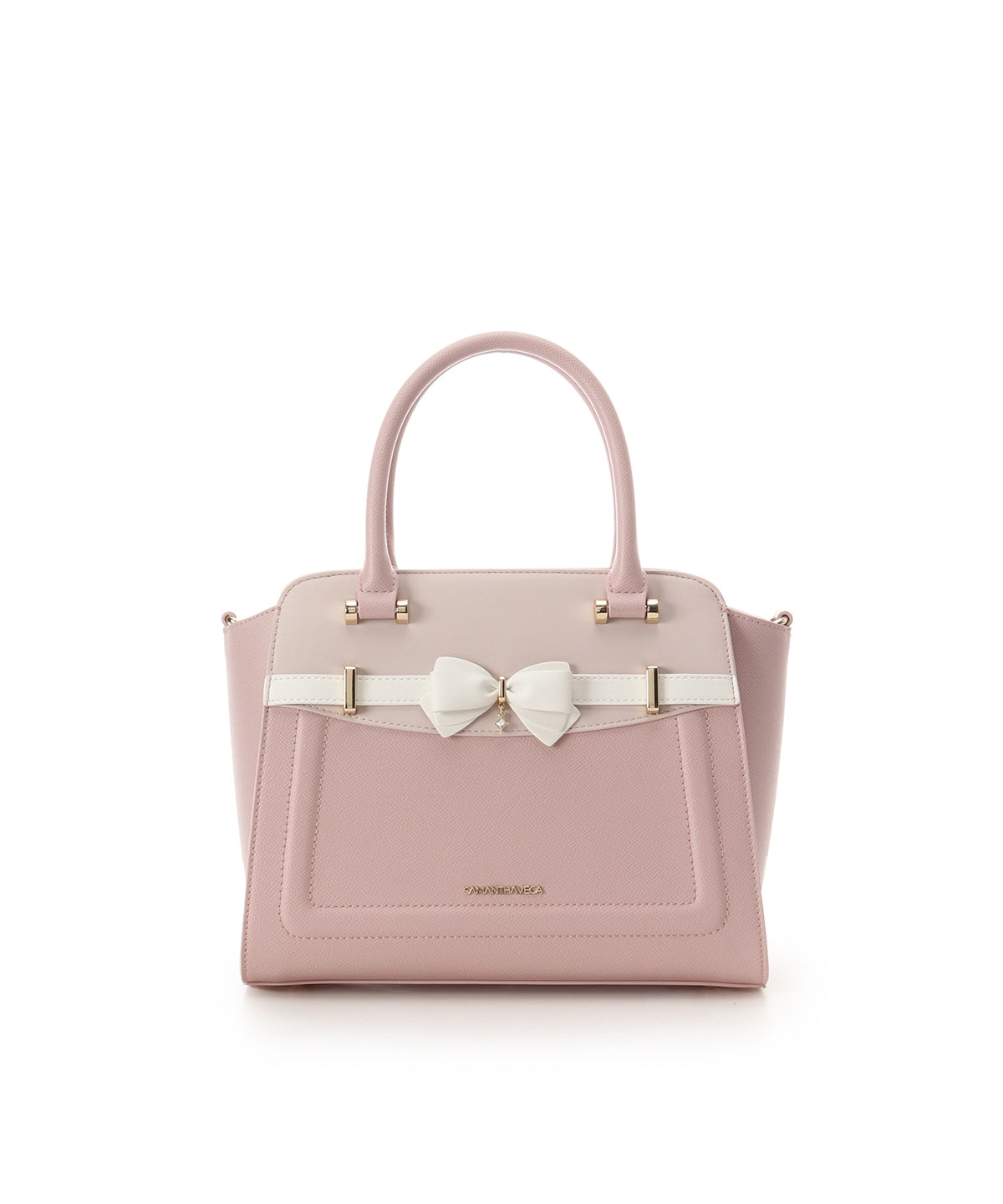 SAMANTHAVEGA Bi-Color Accent Ribbon Handbag Elegant 2-Way Tote with Detachable Strap