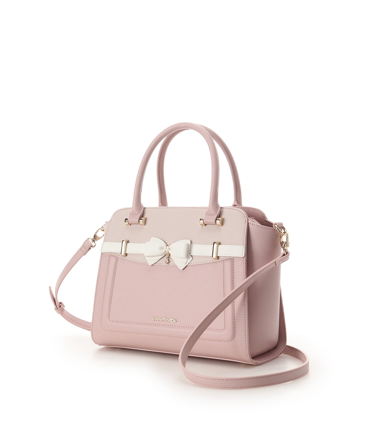SAMANTHAVEGA Bi-Color Accent Ribbon Handbag Elegant 2-Way Tote with Detachable Strap