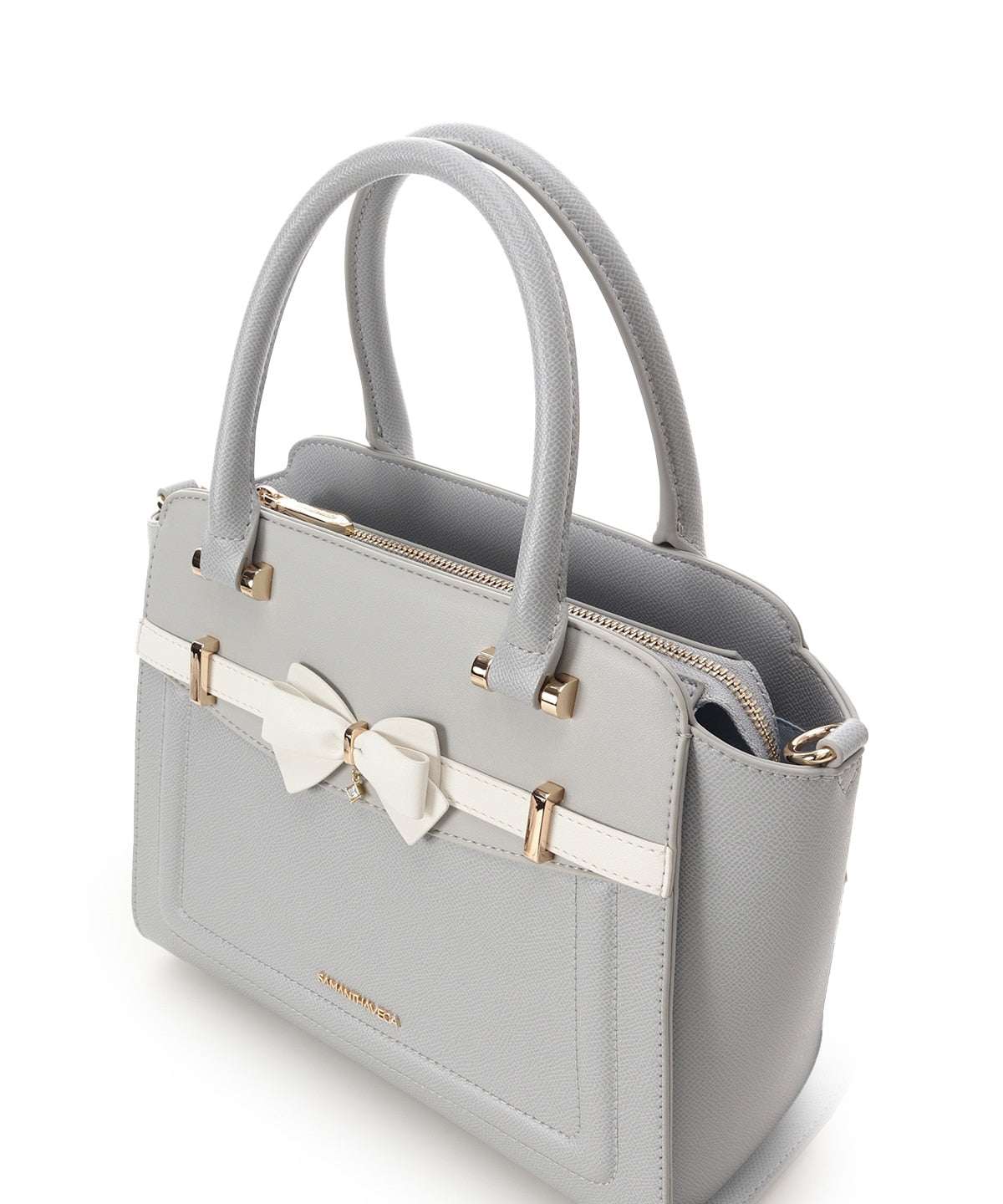 SAMANTHAVEGA Bi-Color Accent Ribbon Handbag Elegant 2-Way Tote with Detachable Strap