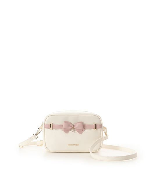 SAMANTHAVEGA Bicolor Accent Ribbon Mini Shoulder Bag Adjustable Crossbody with Elegant Ribbon Charm