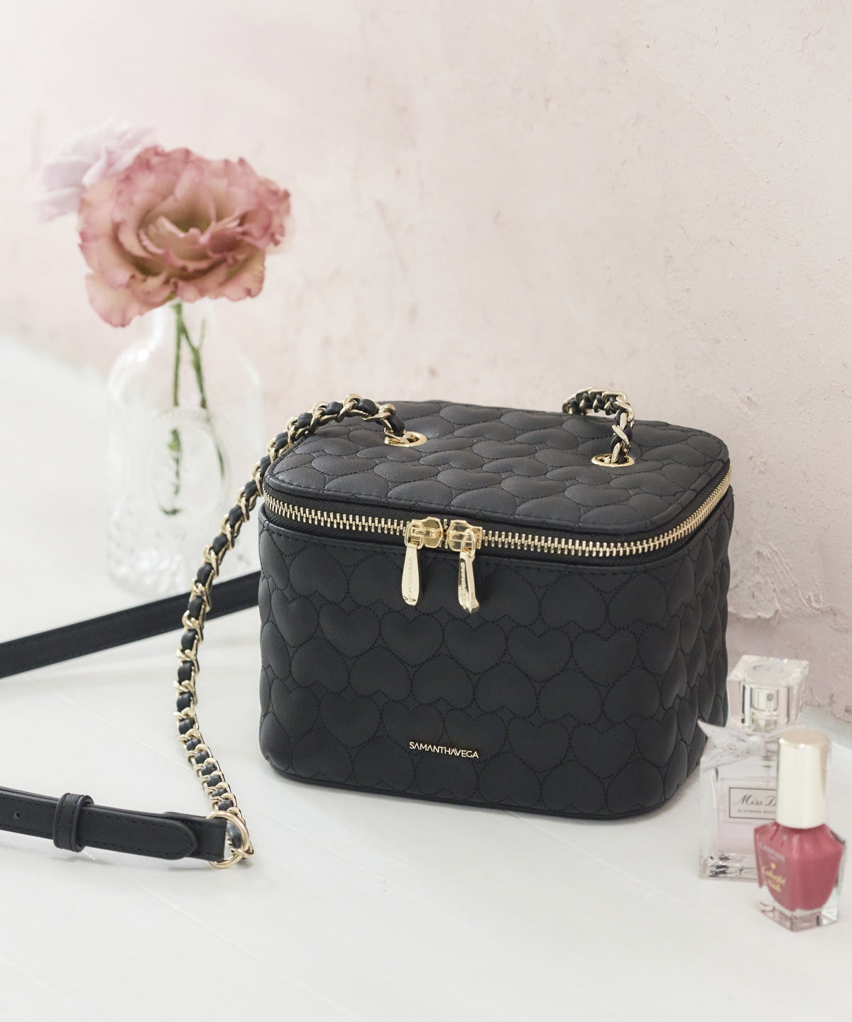 SAMANTHAVEGA Eternal Heart Quilted Vanity Bag Trendy Crossbody with Cute Puffy Hearts