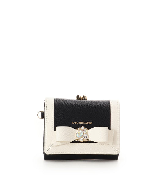 SAMANTHAVEGA Bicolor Jewel Ribbon Fold Wallet | Compact & Elegant Bijou Design
