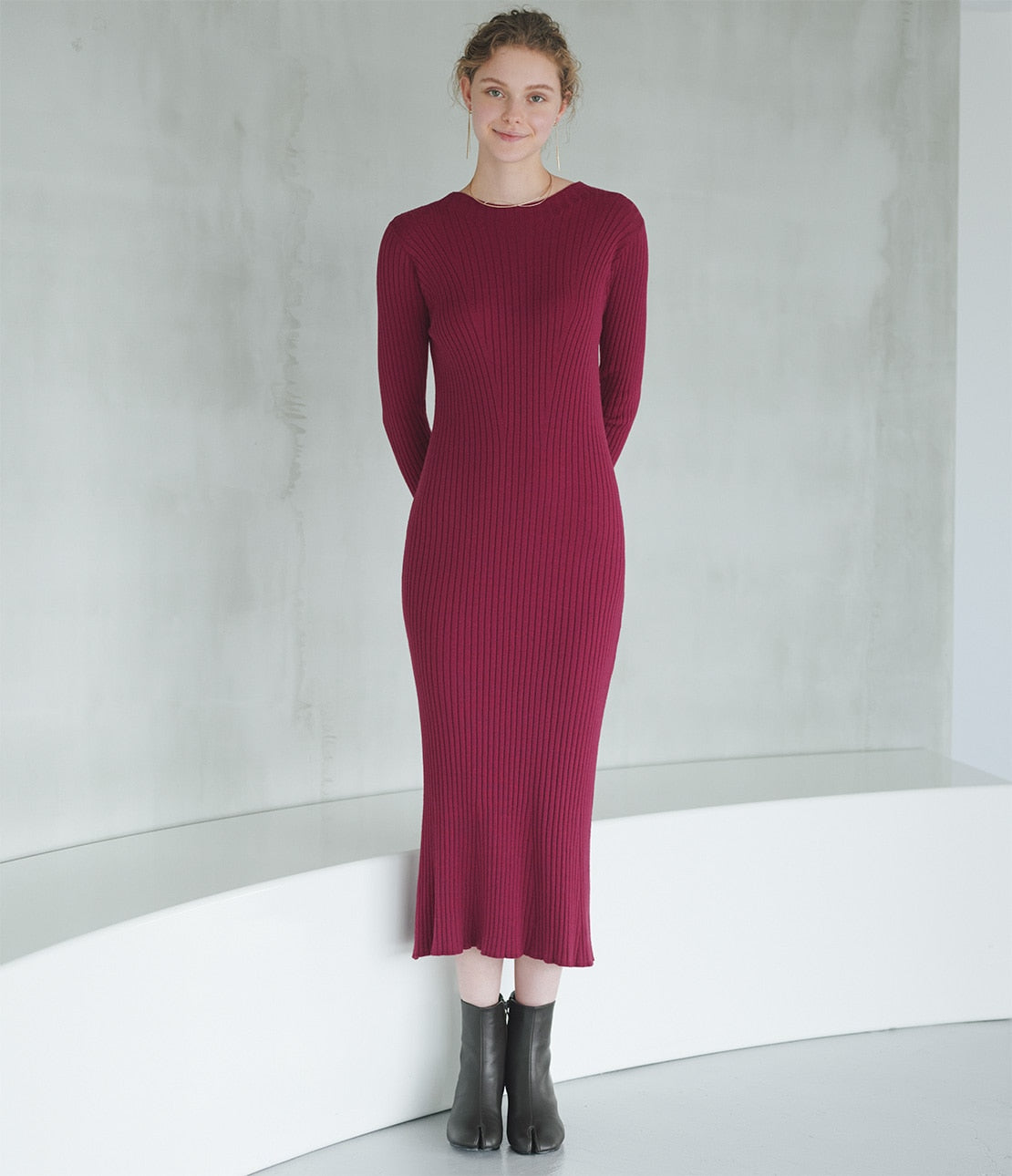 Rib Knit Flare Dress Slimming Mermaid Silhouette with Refined Elegance