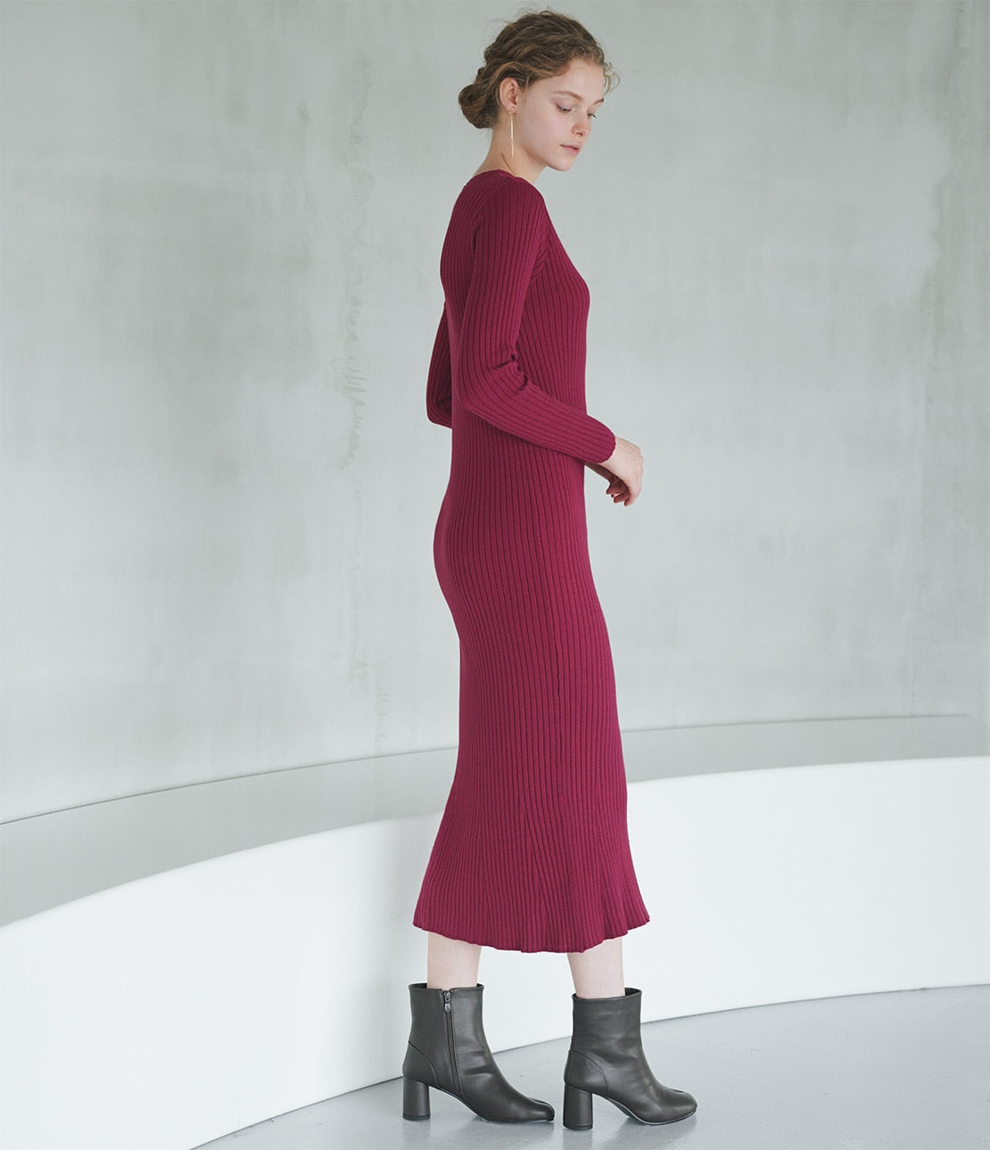 Rib Knit Flare Dress Slimming Mermaid Silhouette with Refined Elegance