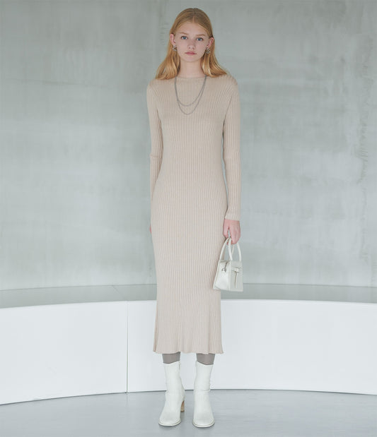 Rib Knit Flare Dress Slimming Mermaid Silhouette with Refined Elegance