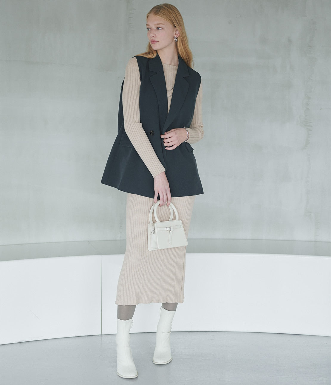 Rib Knit Flare Dress Slimming Mermaid Silhouette with Refined Elegance