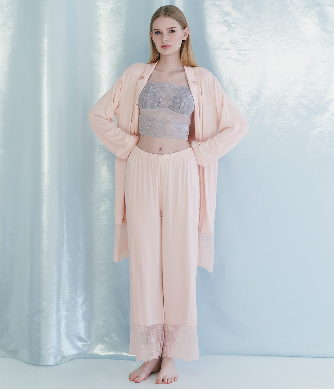Bloom Lace Shirt Pajamas Wide Lace & Silky Rayon Comfort