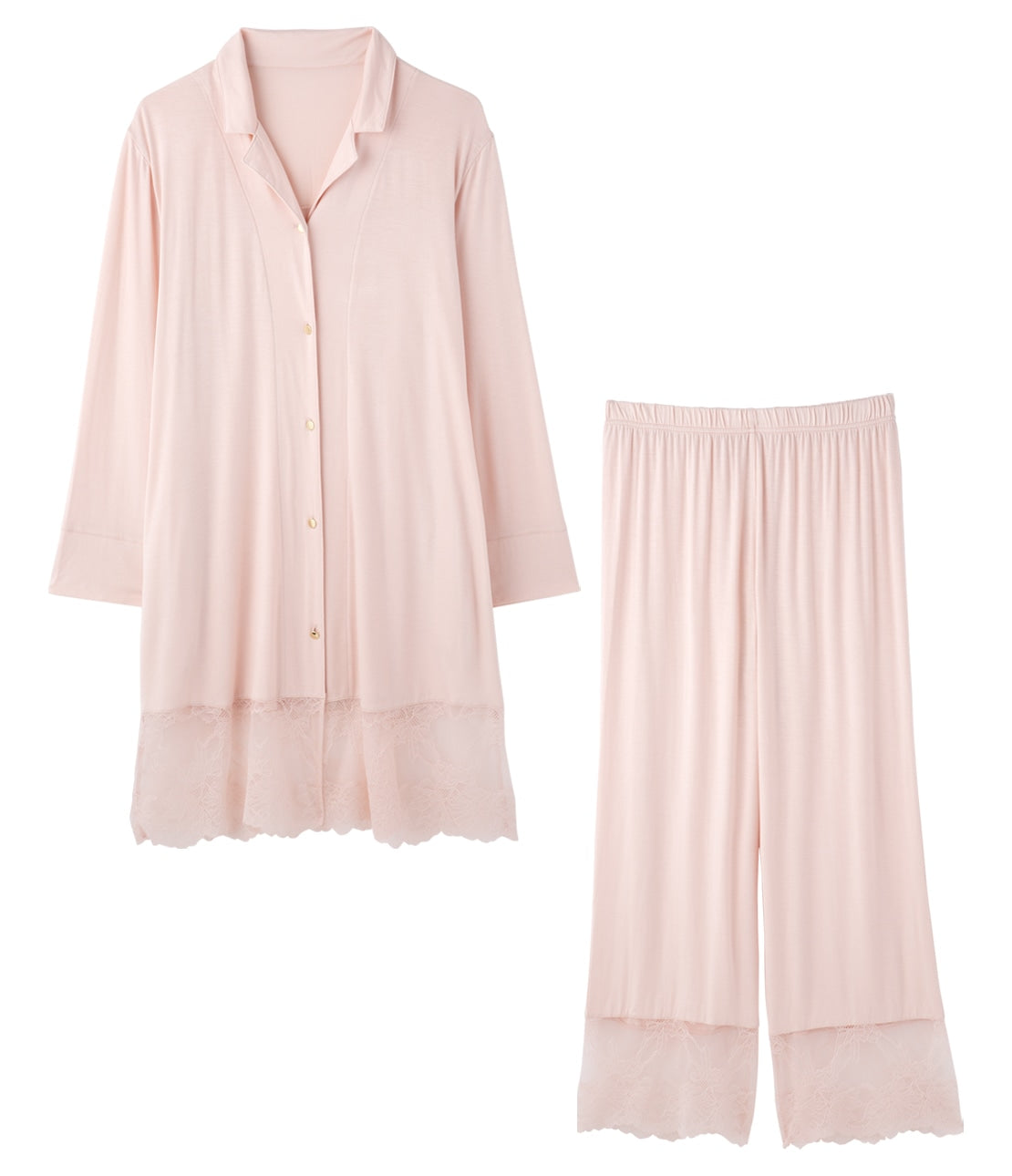 Bloom Lace Shirt Pajamas Wide Lace & Silky Rayon Comfort