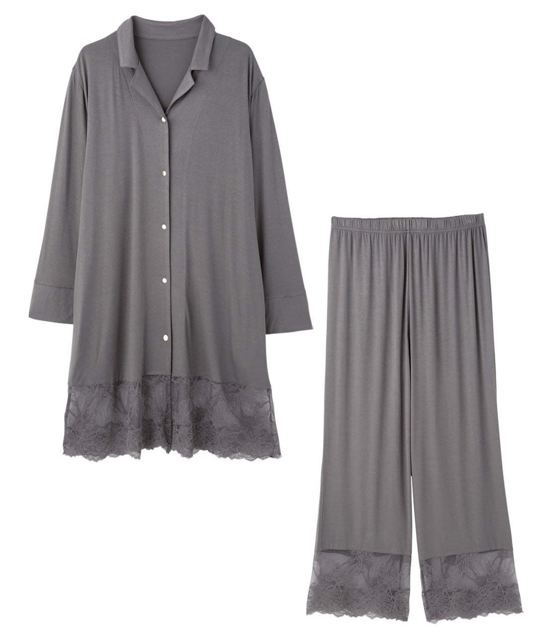 Bloom Lace Shirt Pajamas Wide Lace & Silky Rayon Comfort