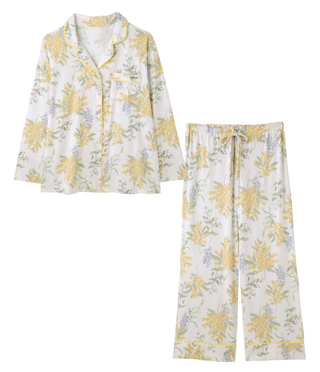 Cut & Sewn Print Shirt Pajamas Smooth Stretch Fabric Floral Loungewear
