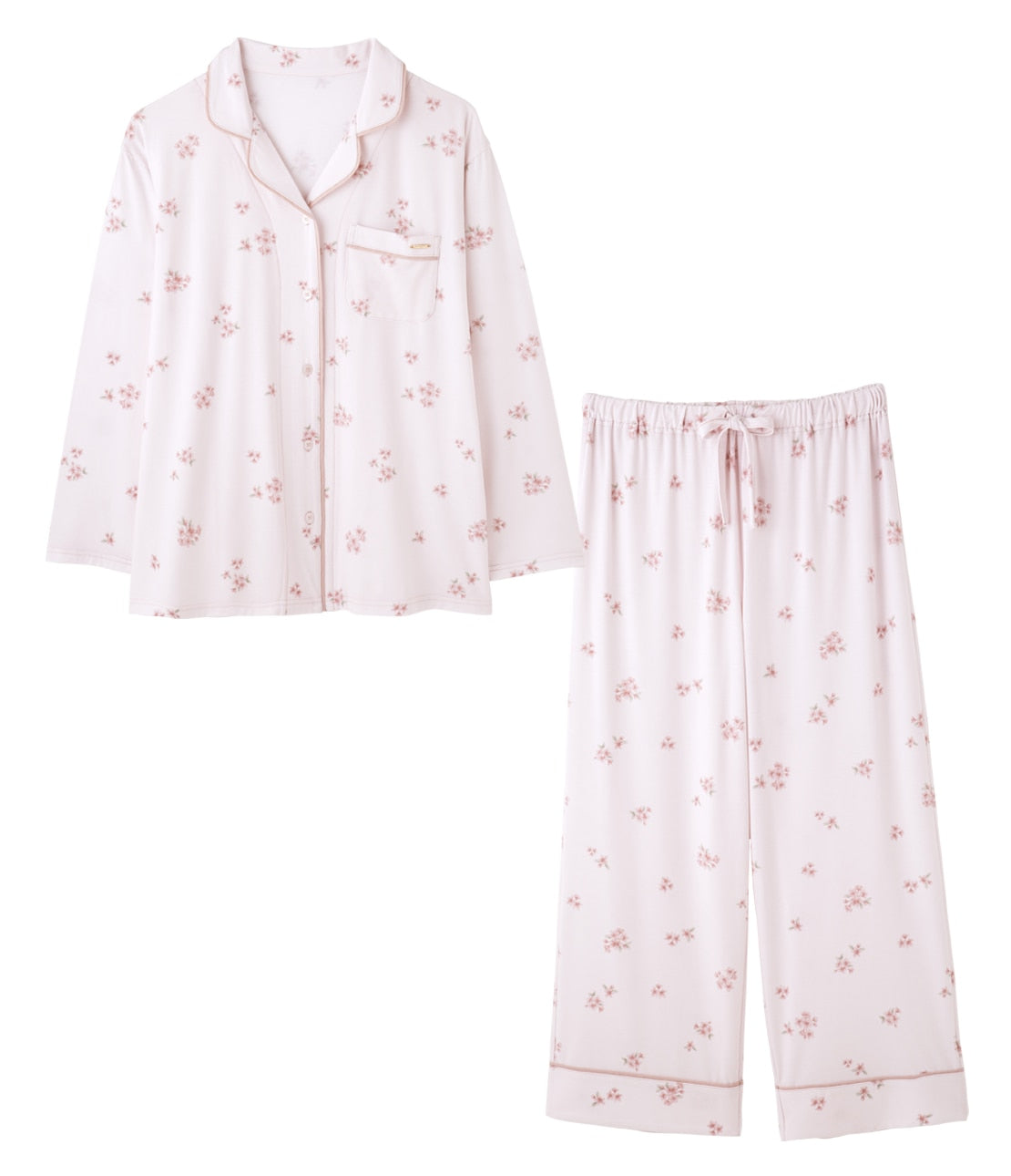 Cut & Sewn Print Shirt Pajamas Smooth Stretch Fabric Floral Loungewear