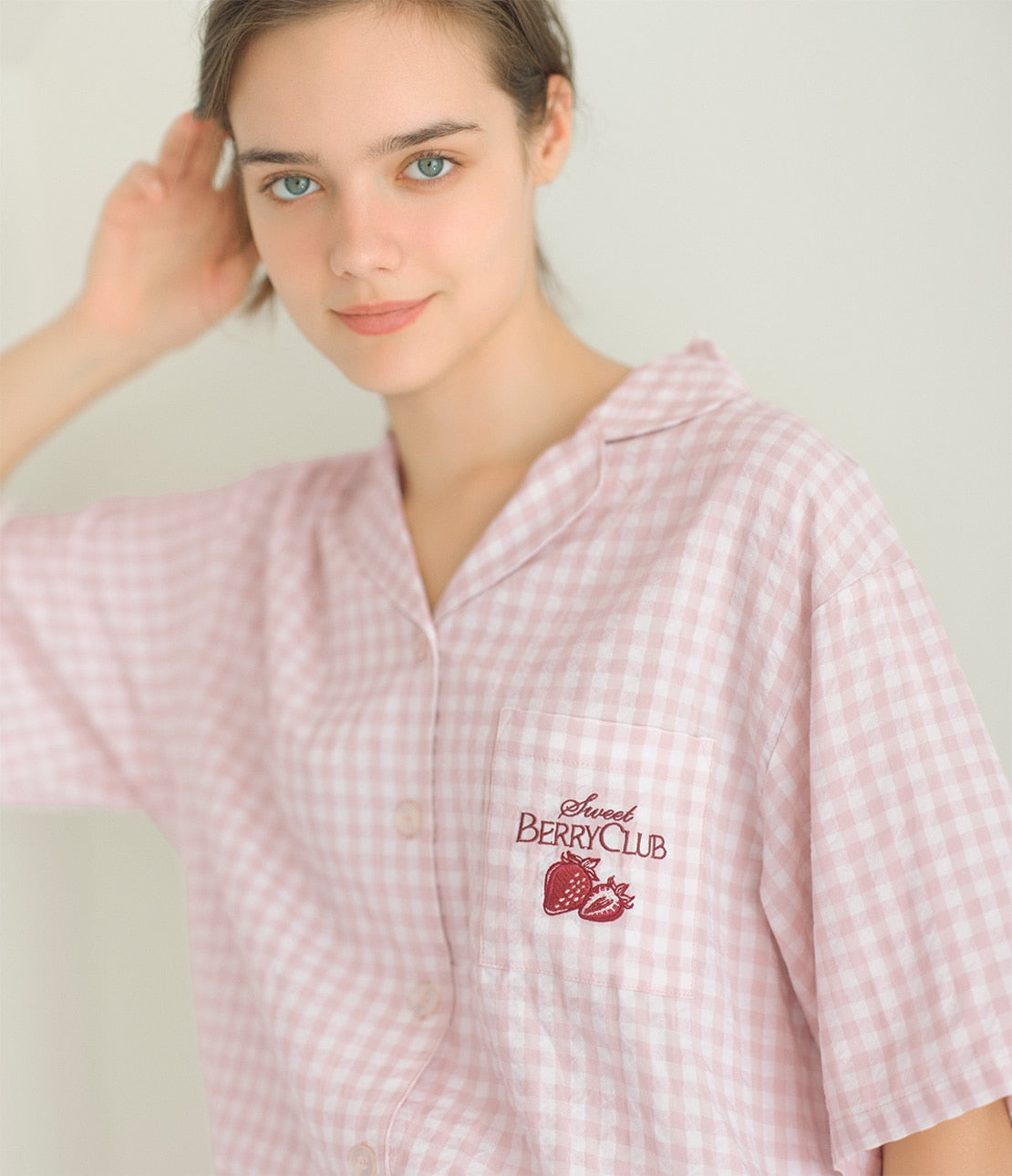 Easy Shirt Pajama Set | Lightweight Loungewear with Fruit Embroidery