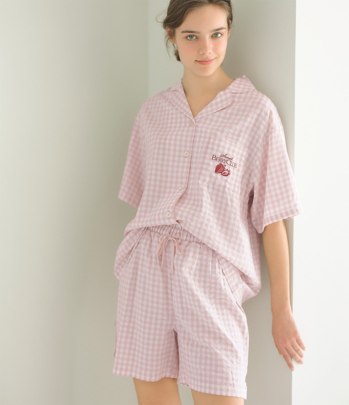 Easy Shirt Pajama Set | Lightweight Loungewear with Fruit Embroidery