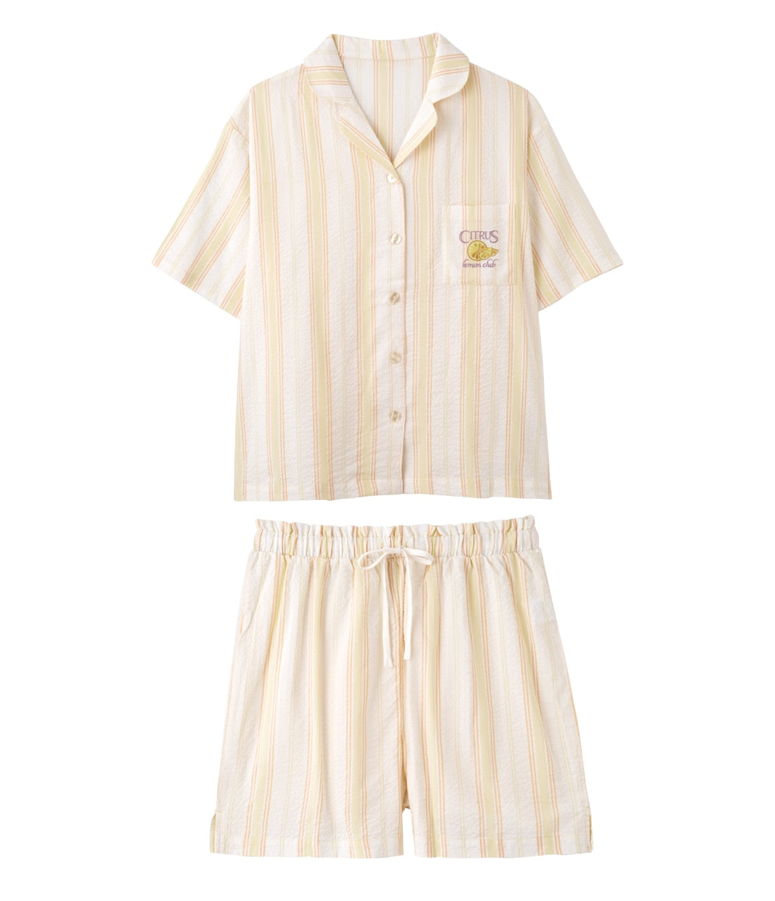Easy Shirt Pajama Set | Lightweight Loungewear with Fruit Embroidery