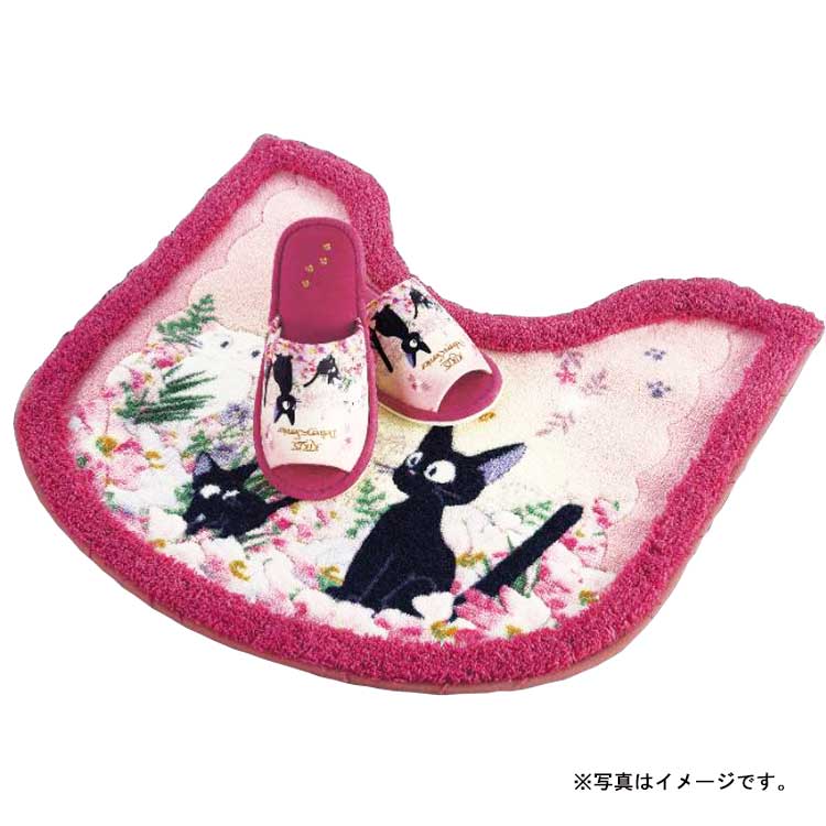 Official Kiki's Delivery Service Twilight Jiji Bathroom Mat - Watercolor Floral Design (58×60cm, 100% Acrylic, Made in Japan)