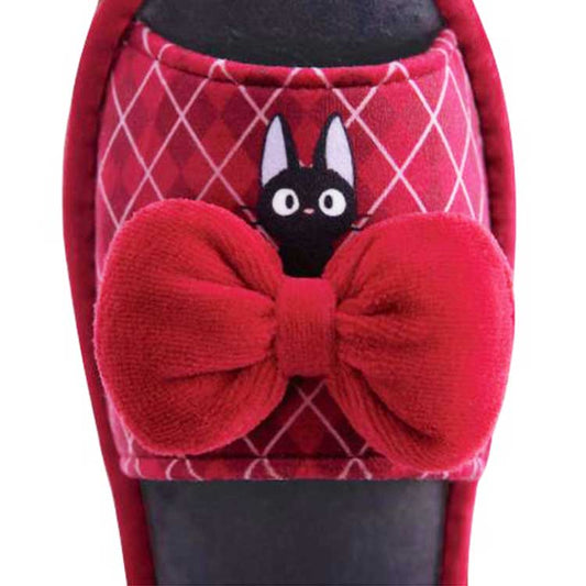 Official Kiki's Delivery Service Ribbon Slippers - Navy with Red Bow (26×21×9cm, Machine Washable)