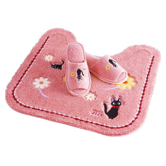 Official Kiki's Delivery Service Floral Jiji Adult Slippers - Pink (One Size, 100% Cotton Pile)