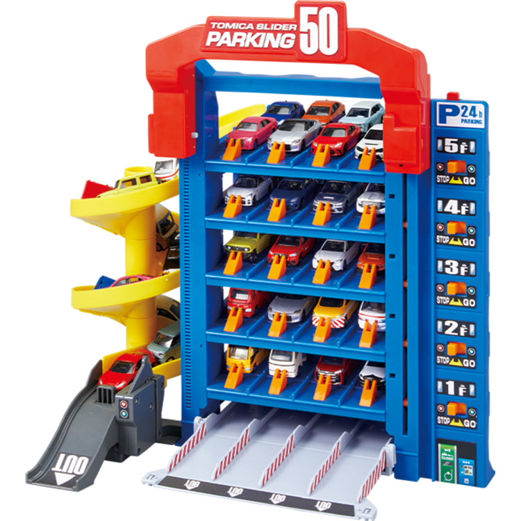 Tomica World Slider Parking 50 - 5-Story Parking Tower with Loop Slides (No Batteries Needed)