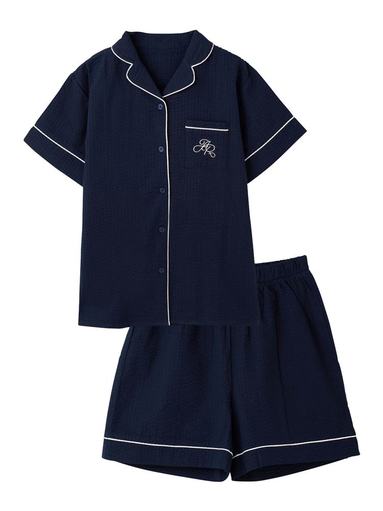 Breathable 100% Cotton Seersucker Pajamas Short-Sleeve Button-Front Set