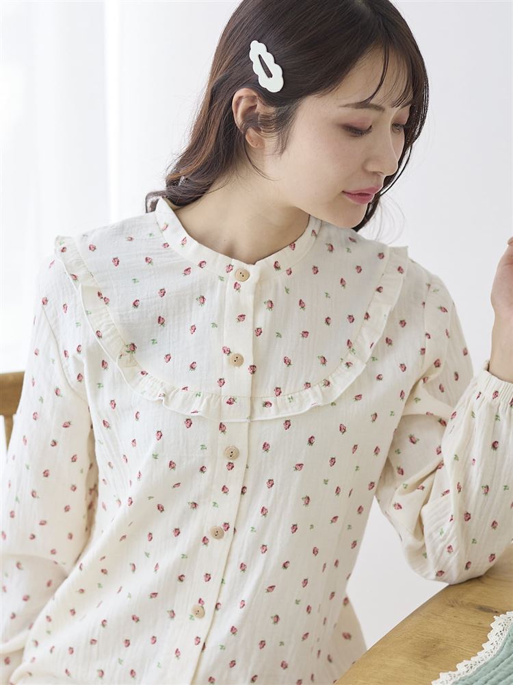 100% Cotton Double Gauze Fruit Print Pajama Set Soft, Breathable & Romantic Loungewear
