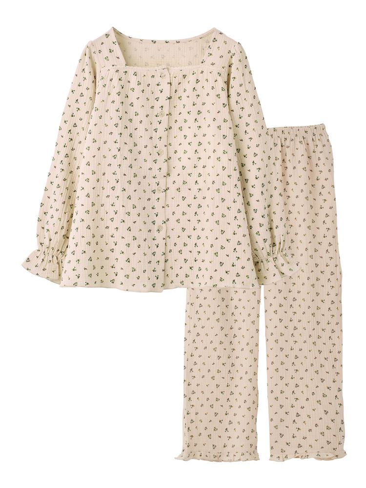 Cotton 100% Floral Double Gauze Long-Sleeve Button-Front Pajamas