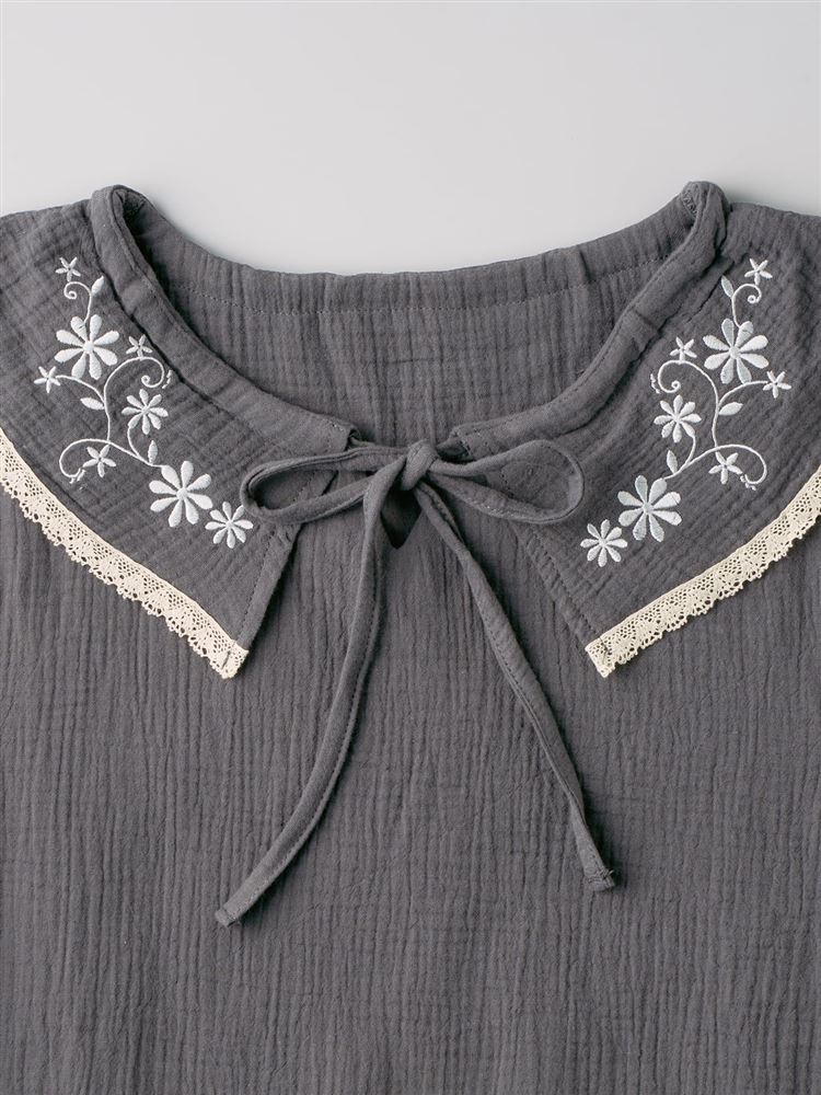 100% Cotton Botanical Embroidered Pajamas | Soft Double Gauze Sleepwear with Big Collar
