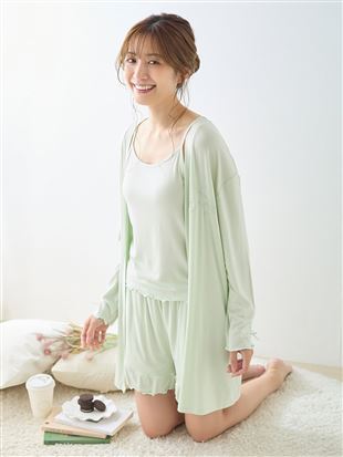 3-Piece Loungewear Set – Camisole, Shorts & Long Cardigan for Effortless Feminine Comfort