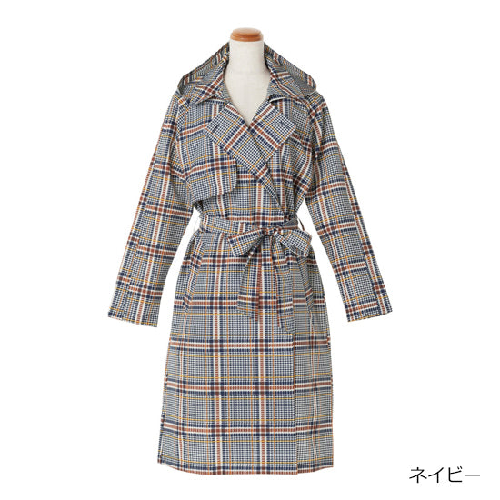 Because Patterned Trench Raincoat – Detachable Hood, Lightweight Polyester (Beige/Navy)