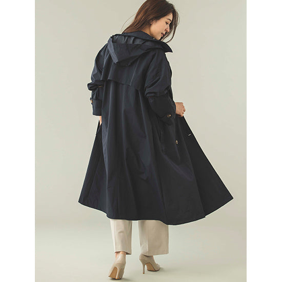 Because Oversized Trench Raincoat – Lightweight Nylon, Detachable Hood & Dust-Resistant (Beige/Navy)