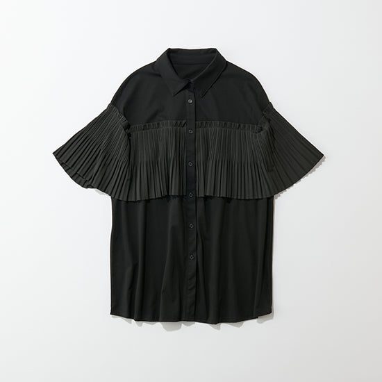 Fellini Decorative Pleated Collar Cotton Top Sophisticated Pleats with Everyday Ease