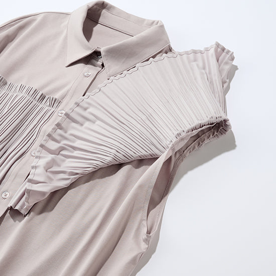 Fellini Decorative Pleated Collar Cotton Top Sophisticated Pleats with Everyday Ease