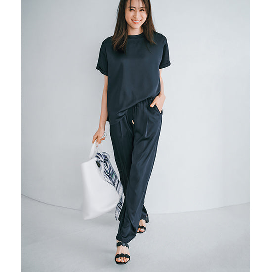 Emma Taylor Stretch Satin Tuck Wide-Leg Pants – Effortless Elegance (Navy/Charcoal/Black)