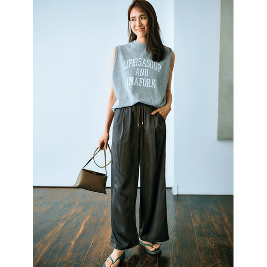 Emma Taylor Stretch Satin Tuck Wide-Leg Pants – Effortless Elegance (Navy/Charcoal/Black)