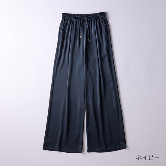 Emma Taylor Stretch Satin Tuck Wide-Leg Pants – Effortless Elegance (Navy/Charcoal/Black)