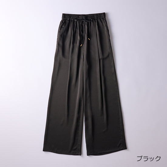 Emma Taylor Stretch Satin Tuck Wide-Leg Pants – Effortless Elegance (Navy/Charcoal/Black)