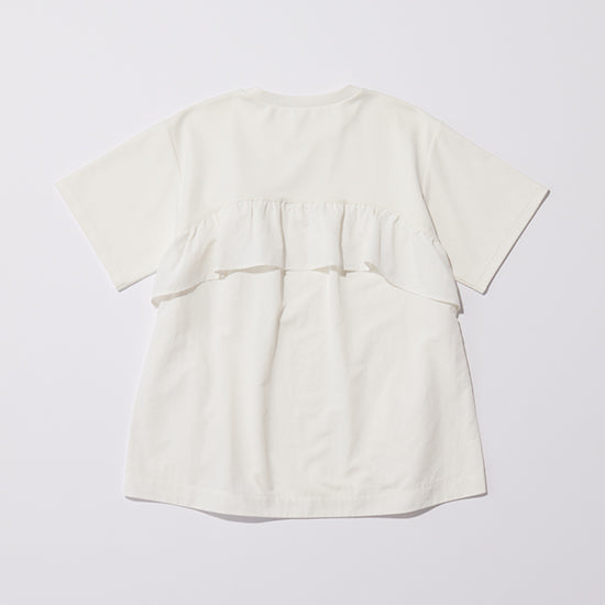 Emma Taylor Corsage-Overlay Ruffle Pullover β Detachable Floral Accent (White/Black)