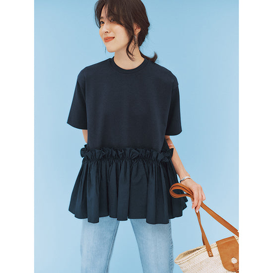 THREE SQUARE Peplum Combo Half-Sleeve Pullover Statement Style Meets Everyday Comfort